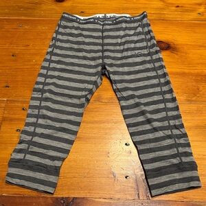 KARI TRAA Gray Charcoal Stripe Ulla Merino Wool Baselayer Crops Capri Length